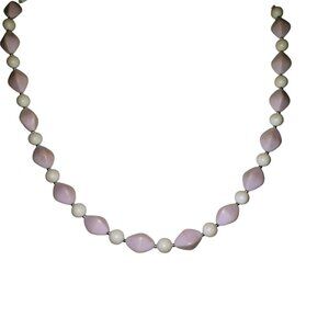 Vintage 60s Purple And White Beaded Necklace Good Condition Clean
